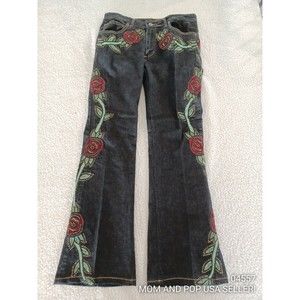 Suzanne Somers Size 8 stretch Flare Jeans with red velvet roses